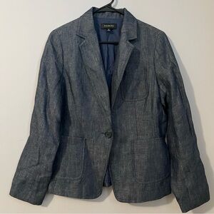 TALBOTS women's blazer jacket 100% linen single breasted fully lined navy sz 10